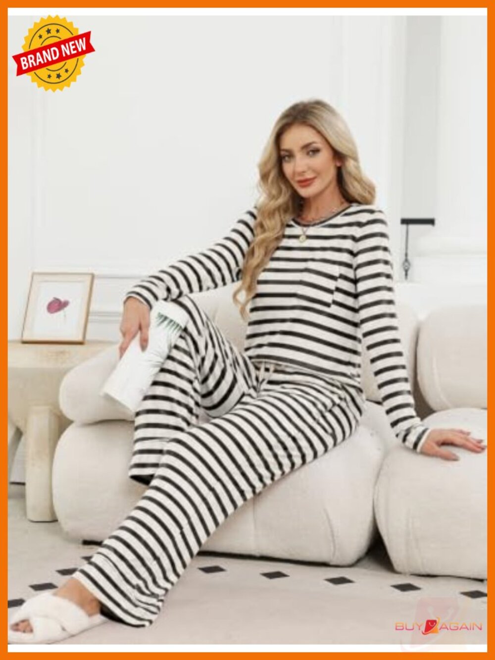 Womens Pajama Set Long Sleeve Crewneck Top Wide Leg Pants 2 Piece Lounge Set - Picture 2 of 6